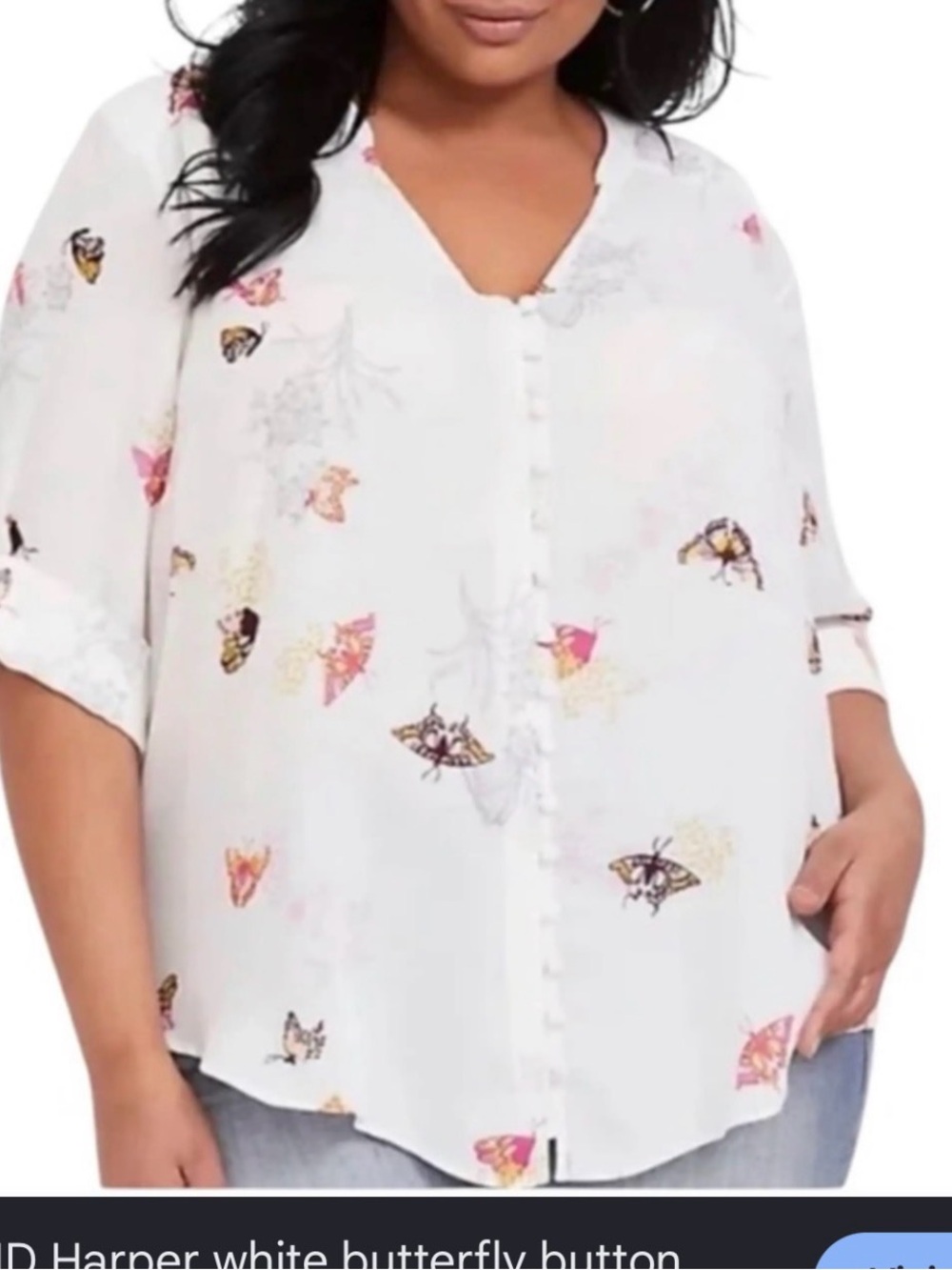 torrid White Butterfly Print Button-Down Shirt